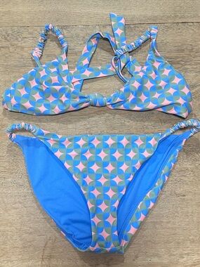 Raisins Blue Pink Green Geo Print Girls Two-Piece Bikini
